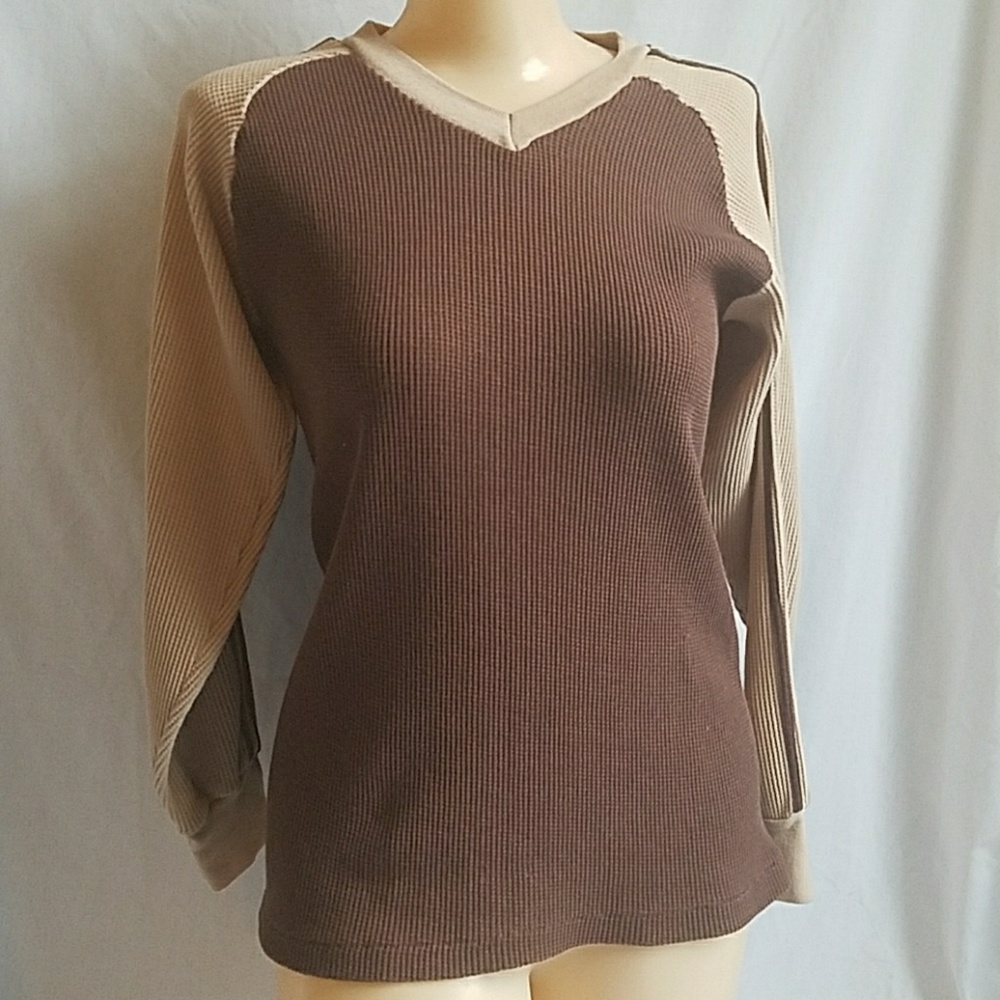 Vintage Brown Tan Thermal Long Sleeve
